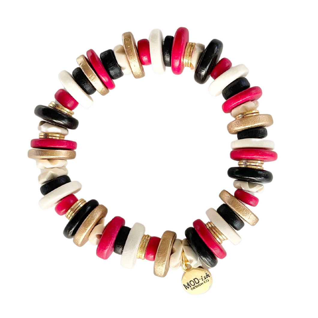 Sacramento Wooden Bracelet - Red + Black